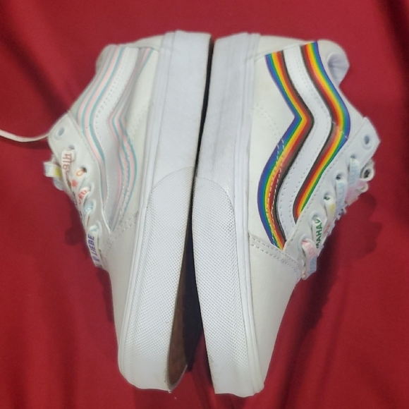 Vans White Pride Sneakers with Rainbow Stripes And Pastel Rainbow Stripes - Picture 5 of 14